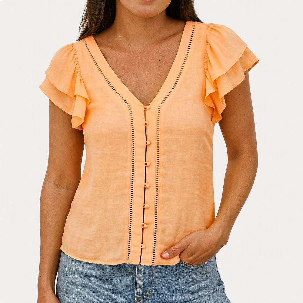 Joie Button Front Flutter Sleeve Blouse Peach Siz… - image 12